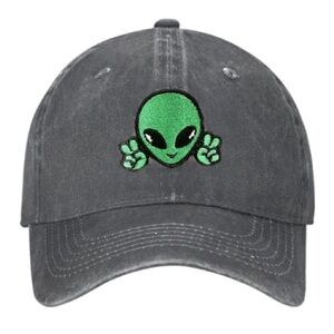 Alien Peace Sign Baseball Cap Men Women Adjustable Embroidered Unisex Hat UFO